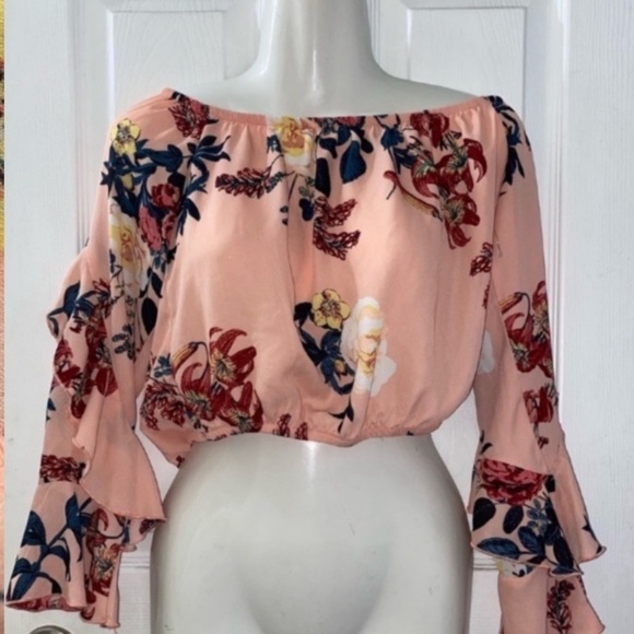 Charlotte Russe Floral Ruffle Sleeve Crop Top Blouse Juniors / Women’s Small - Picture 11 of 12